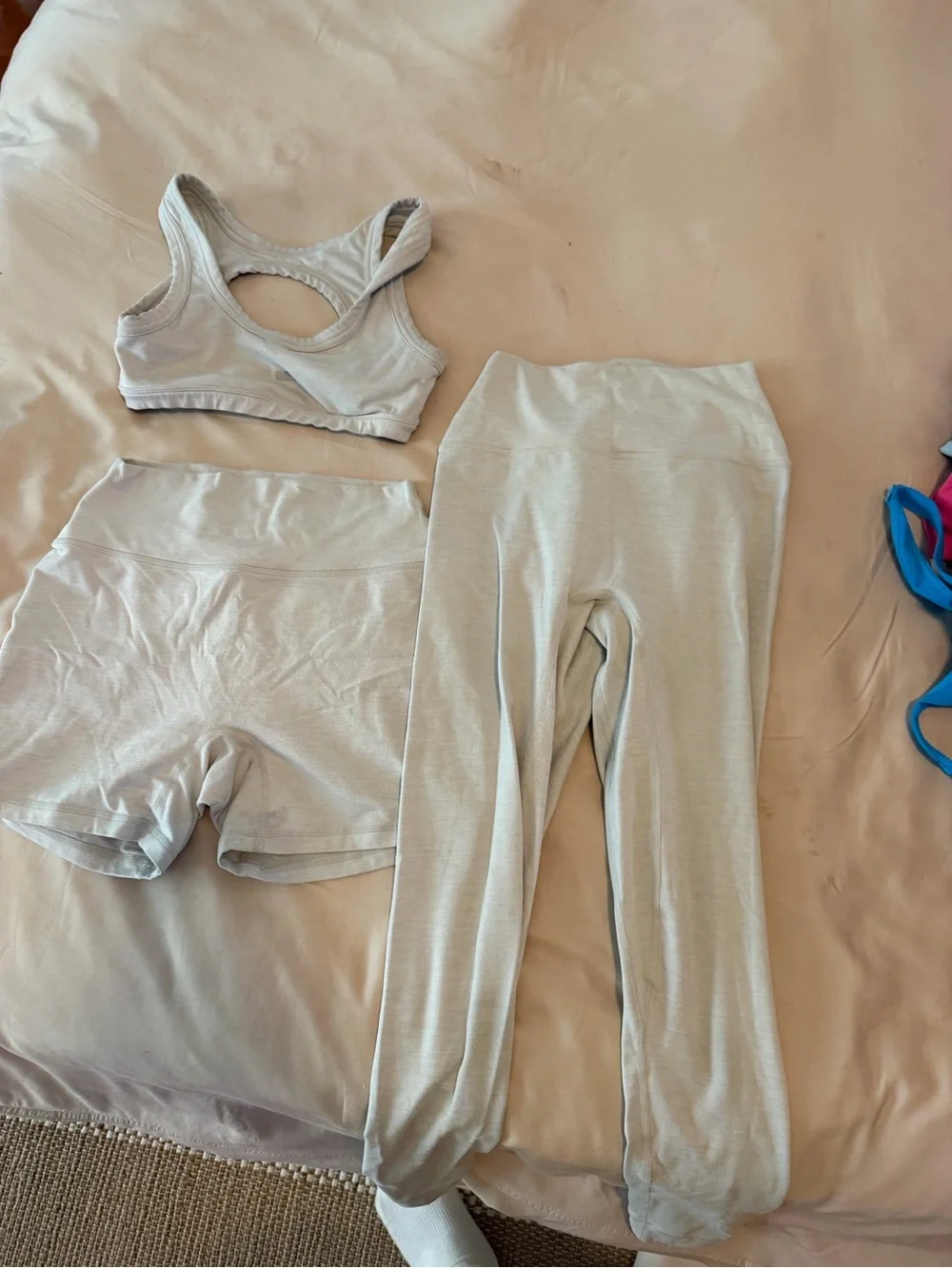 Light Gray Women's Activewear Set — Sports Bra, Bike Shorts & Leggings - Picture 1 of 5